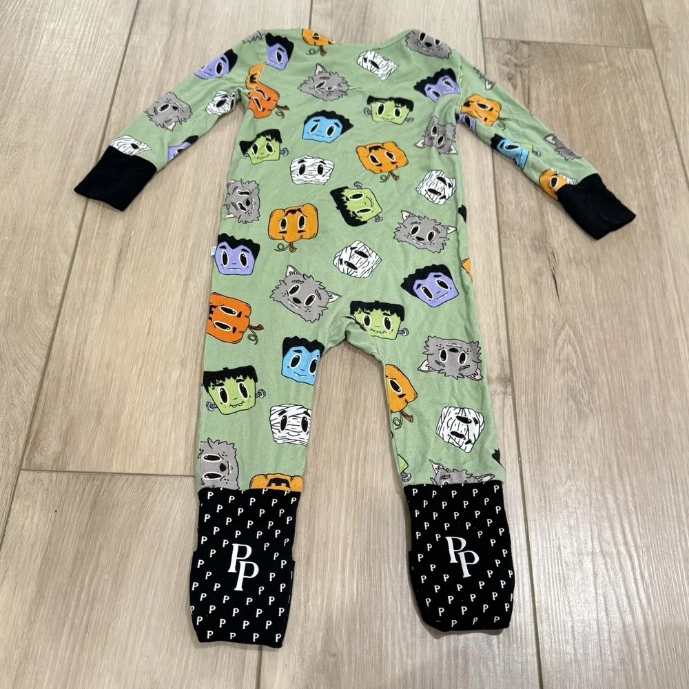Posh Peanut Halloween Zippy Bamboo‎ Pajamas Size 6-9 Months Pumpkin Frankenstein